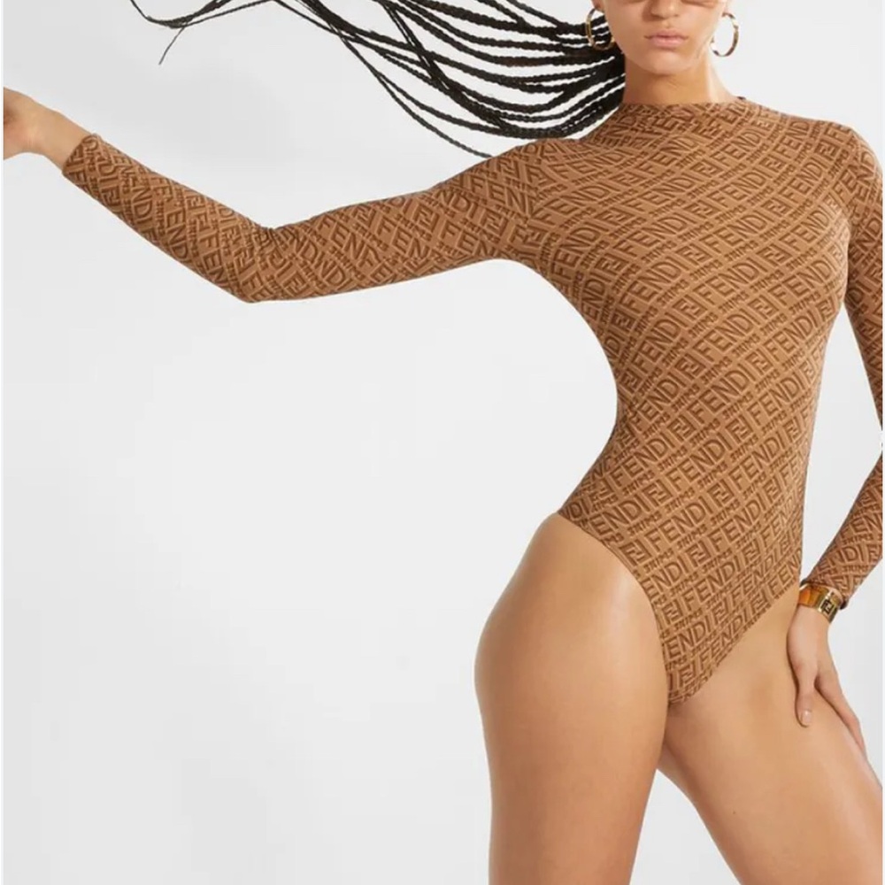 Fendi Tan Monogram Long Sleeve Bodysuit